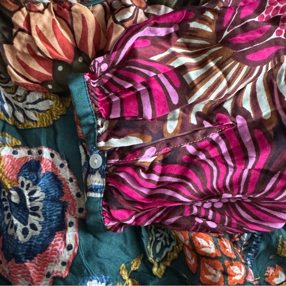 Farm Rio Anthropologie Long Sleeve Printed Tiered Blouse Sz XS - Picture 6 of 12